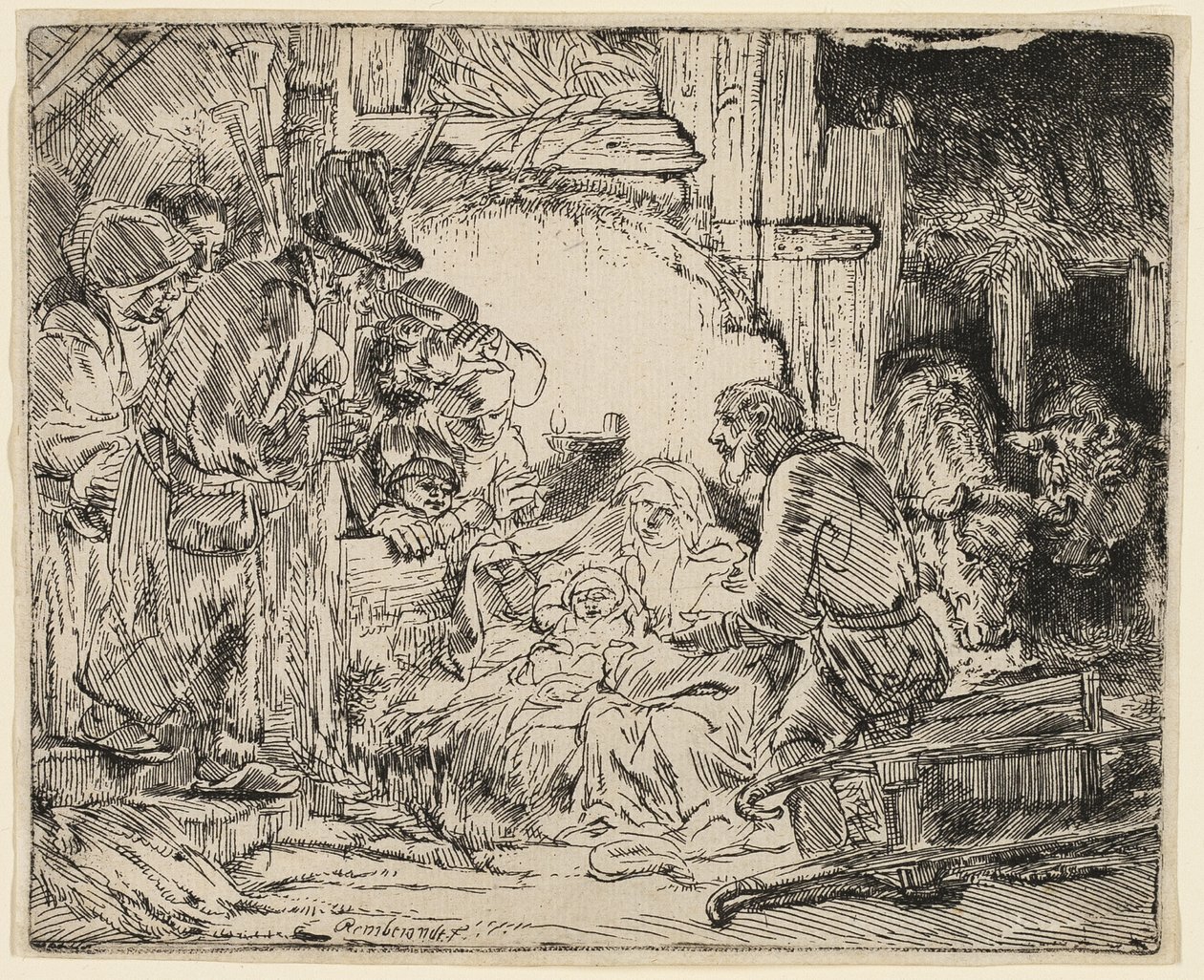Hyrdernes tilbedelse: Med lampen af Rembrandt van Rijn