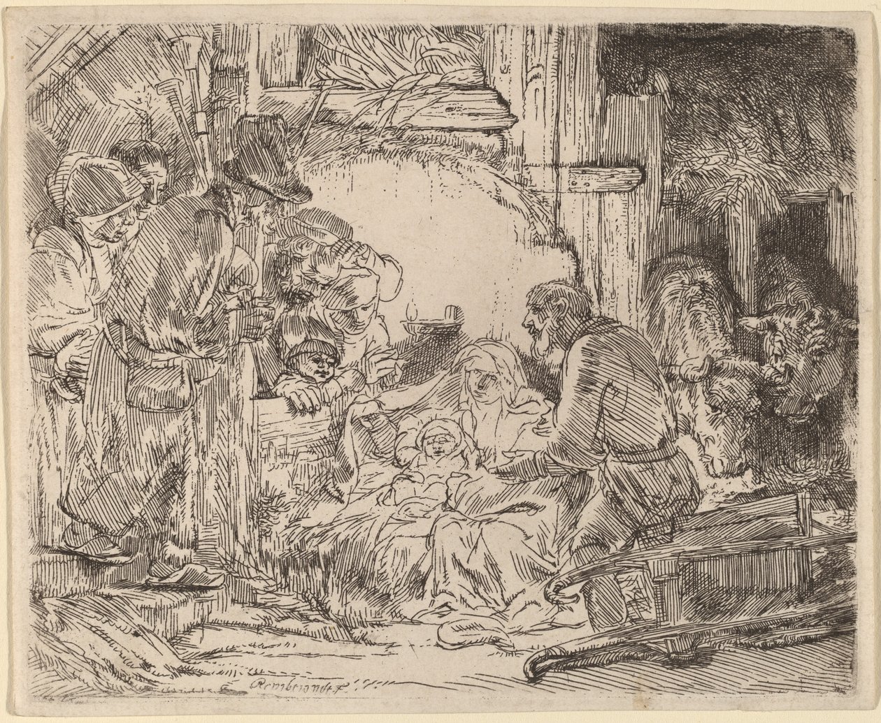 Hyrdernes tilbedelse: med lampen af Rembrandt van Rijn
