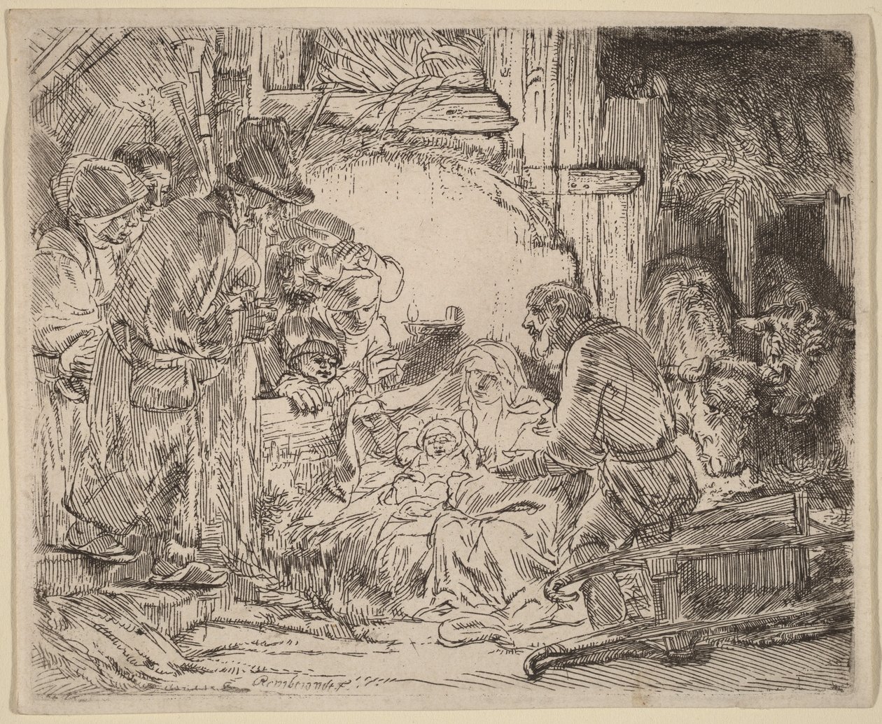 Hyrdernes tilbedelse: med lampen af Rembrandt van Rijn