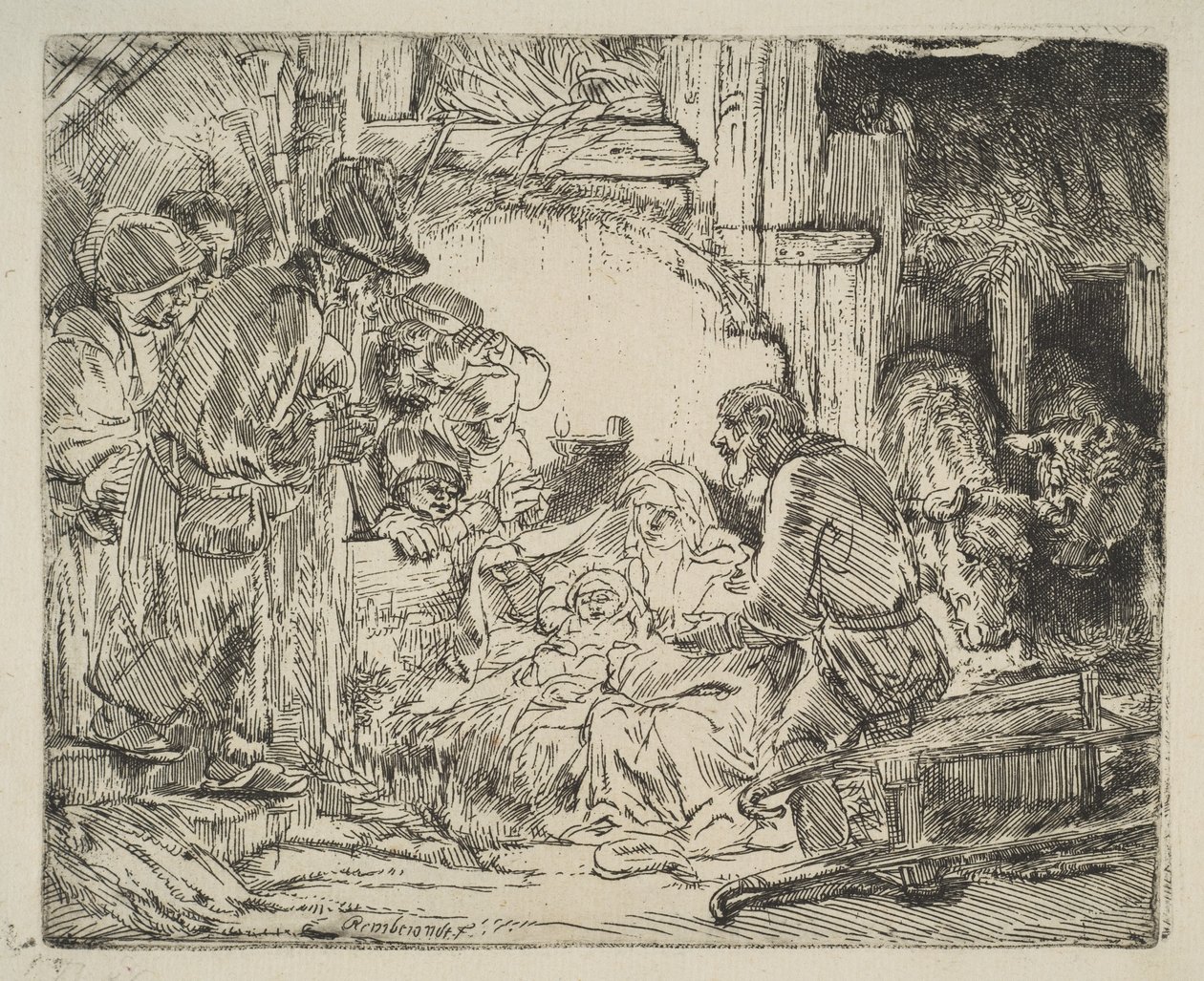 Hyrdernes tilbedelse, med lampen, ca. 1654. af Rembrandt van Rijn