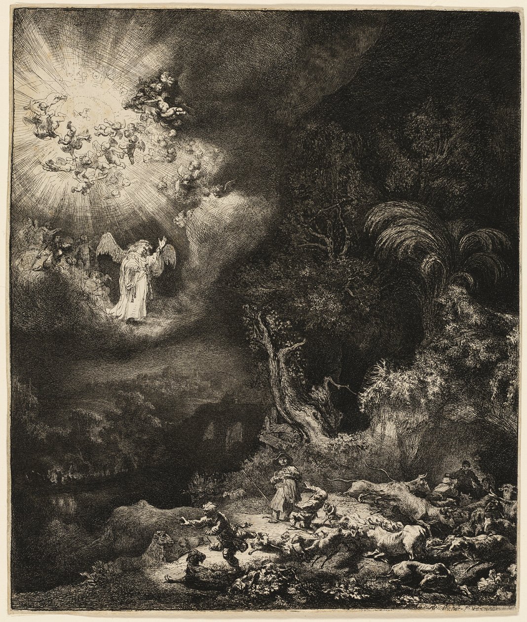 Englen viser sig for hyrderne af Rembrandt van Rijn