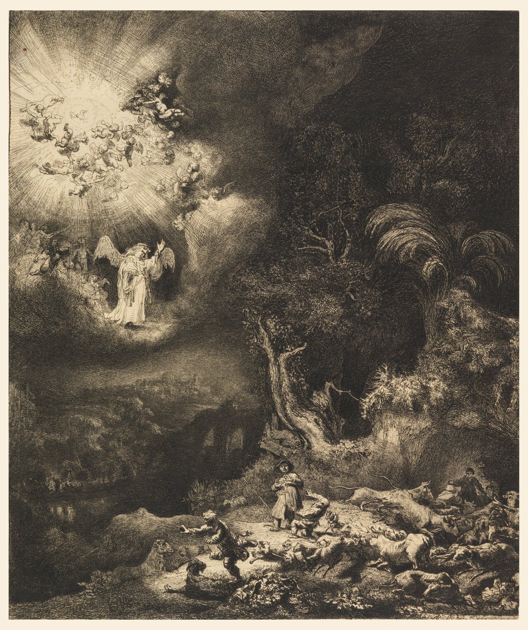 Englen viser sig for hyrderne af Rembrandt van Rijn