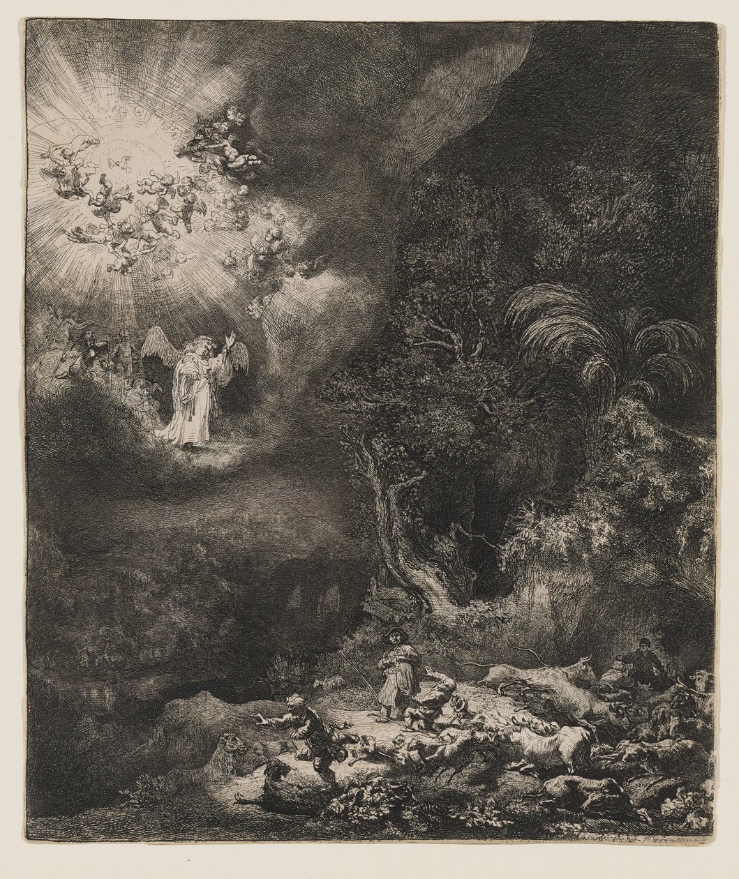 Englen, der viste sig for hyrderne af Rembrandt van Rijn