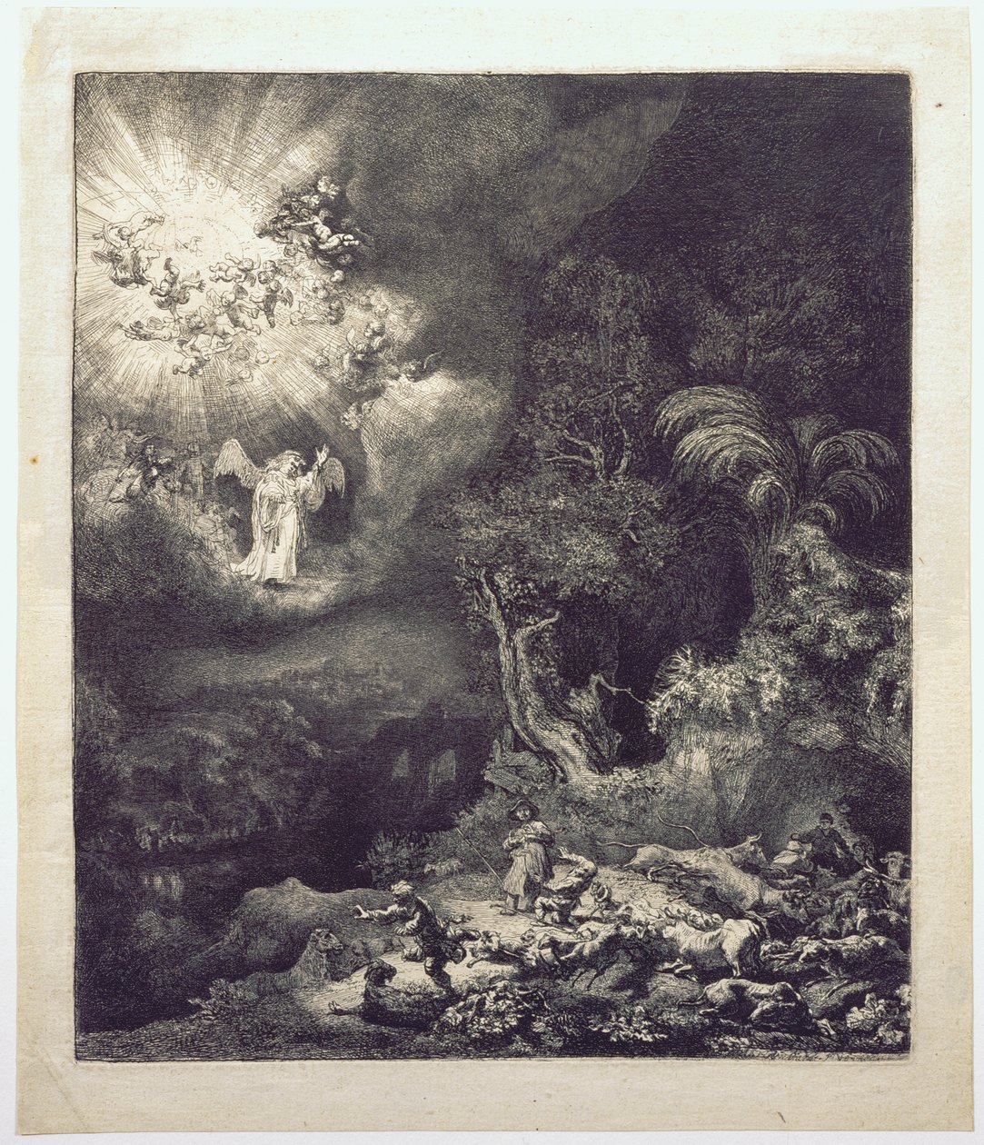 Englen, der viste sig for hyrderne af Rembrandt van Rijn