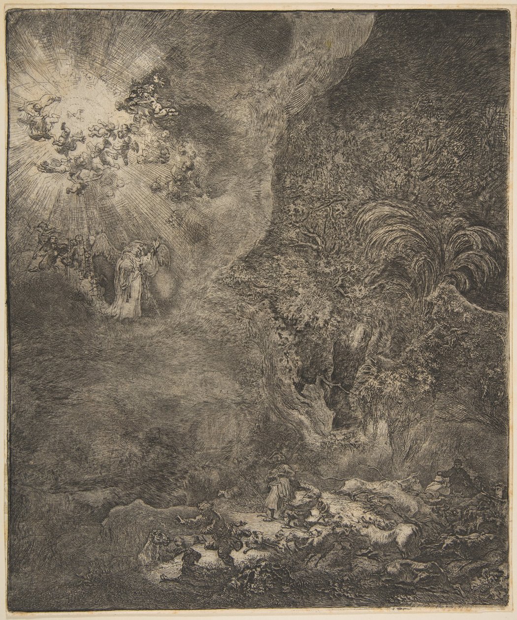 Englen viser sig for hyrderne. af Rembrandt van Rijn