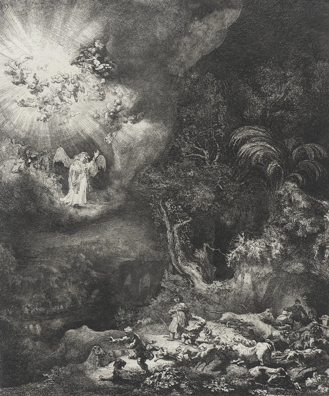 Englen, der viser sig for hyrderne, 1634 af Rembrandt van Rijn