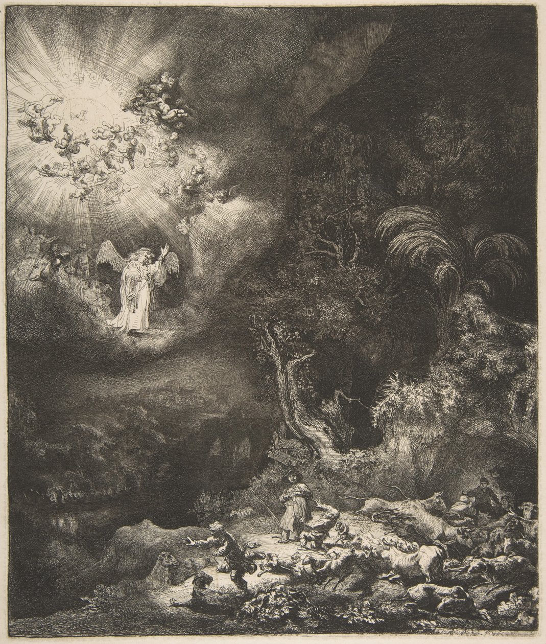 Englen, der viser sig for hyrderne, 1634. af Rembrandt van Rijn