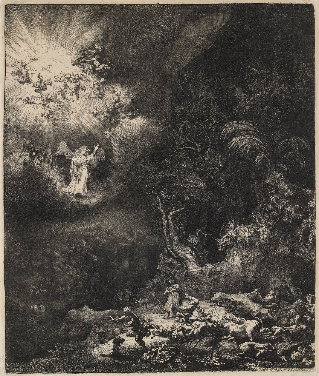 Englen viser sig for hyrderne, 1634. af Rembrandt van Rijn