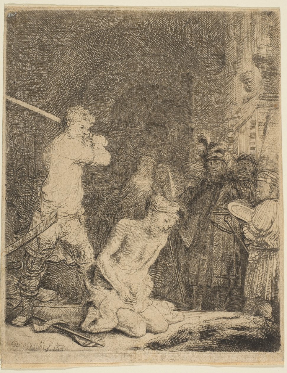 Halshugningen af Johannes Døberen. af Rembrandt van Rijn