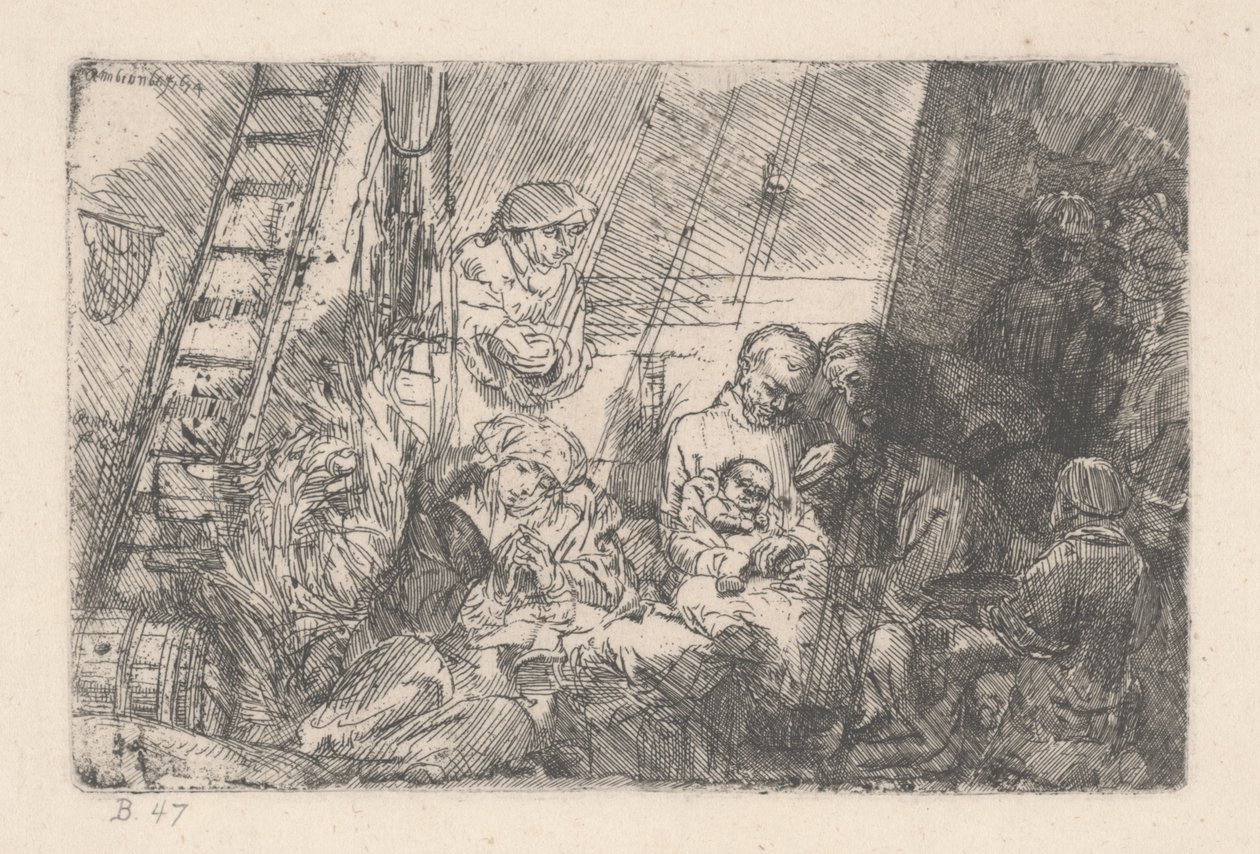 Omskæringen i stalden, 1646-54 (blæk på papir) af Rembrandt van Rijn