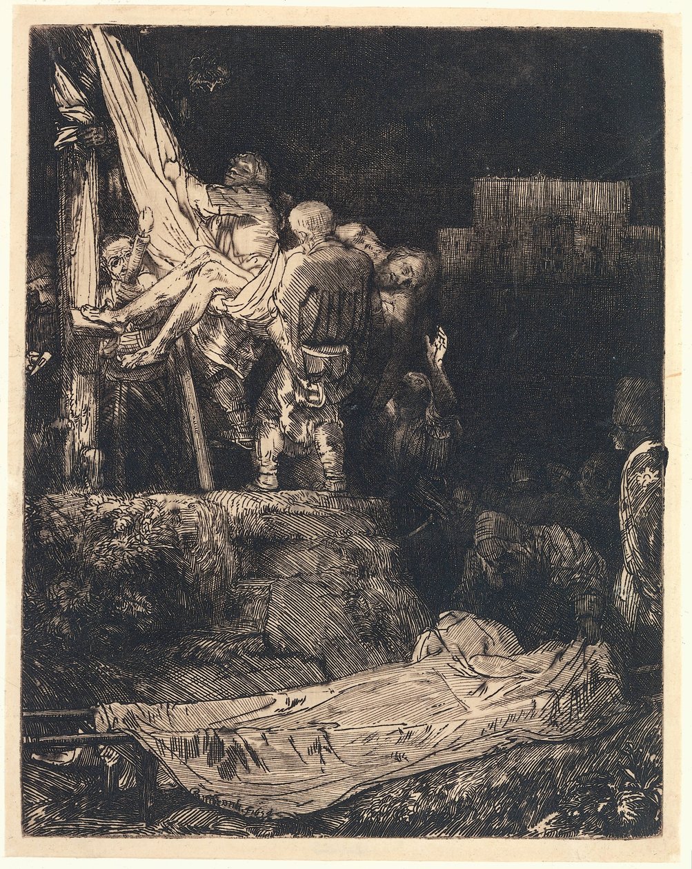 Nedstigningen fra korset med fakkellys Nedstigningen fra korset med fakkellys af Rembrandt van Rijn
