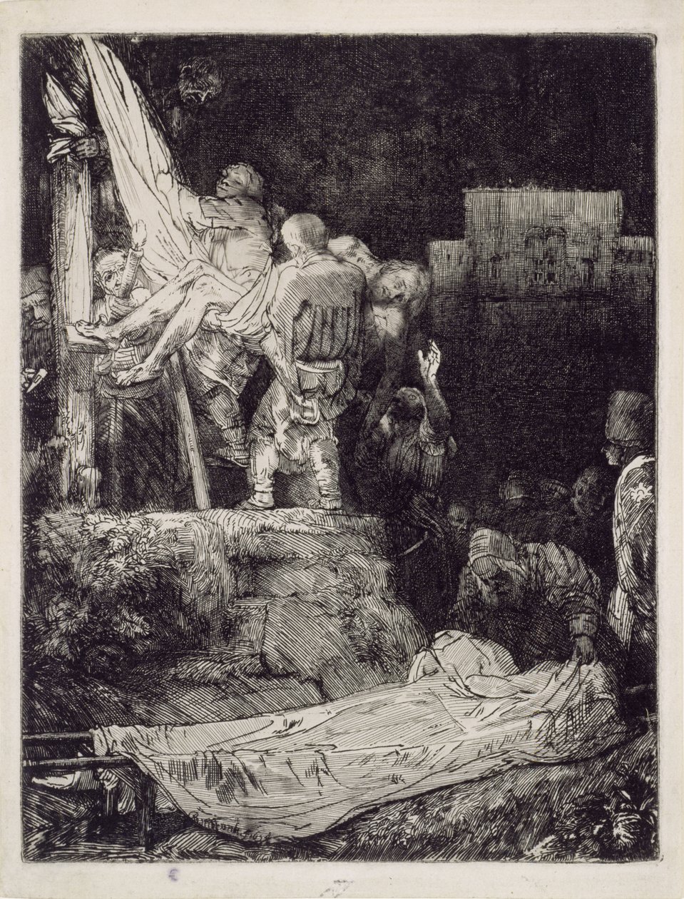 »Nedtagelsen fra korset« i fakkellys af Rembrandt van Rijn