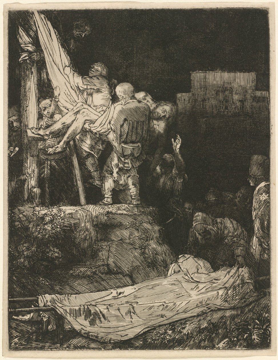 »Nedtagelsen fra korset« i fakkellys af Rembrandt van Rijn