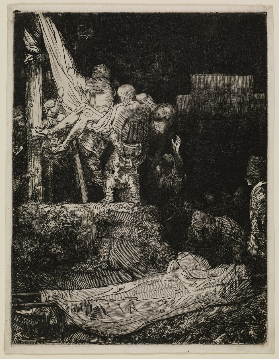 »Nedtagelsen fra korset« i fakkellys af Rembrandt van Rijn
