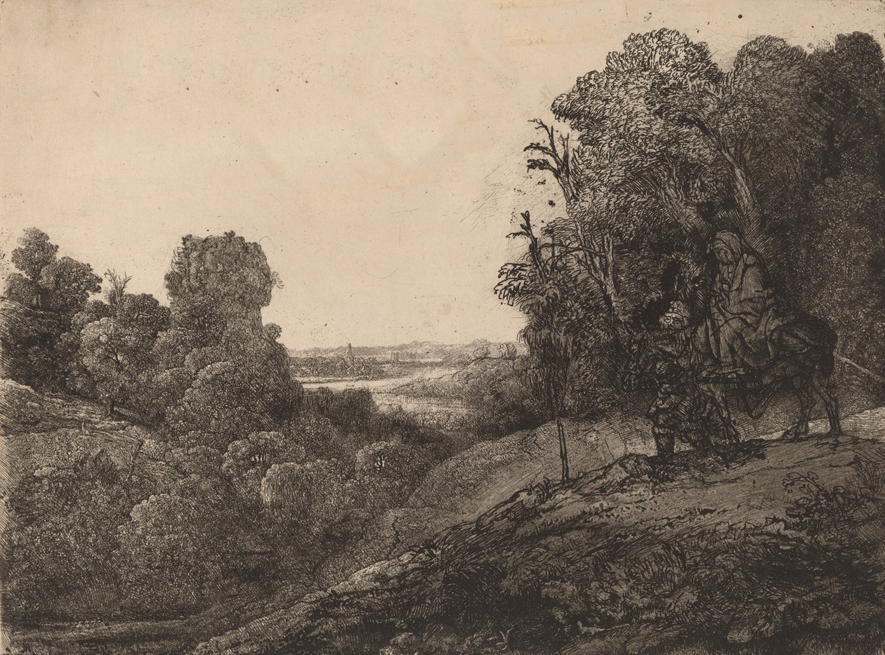 Flugten til Egypten: Ændret fra Seghers, ca. 1653. af Rembrandt van Rijn