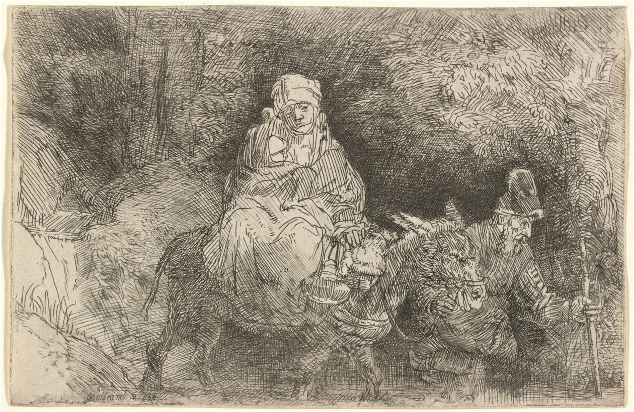 Flugten til Egypten: Krydser en bæk af Rembrandt van Rijn