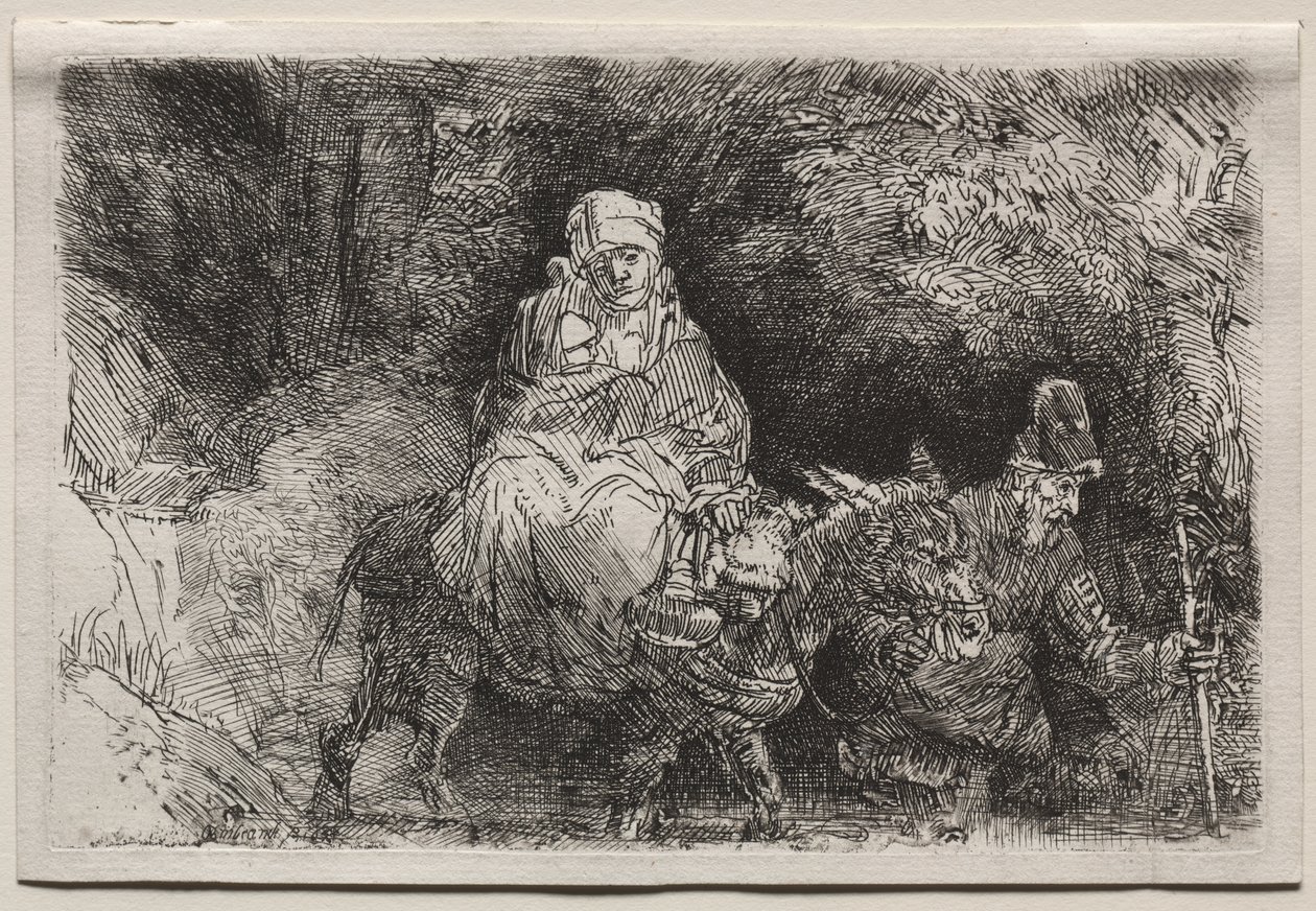 Flugten til Egypten: Krydser en bæk af Rembrandt van Rijn