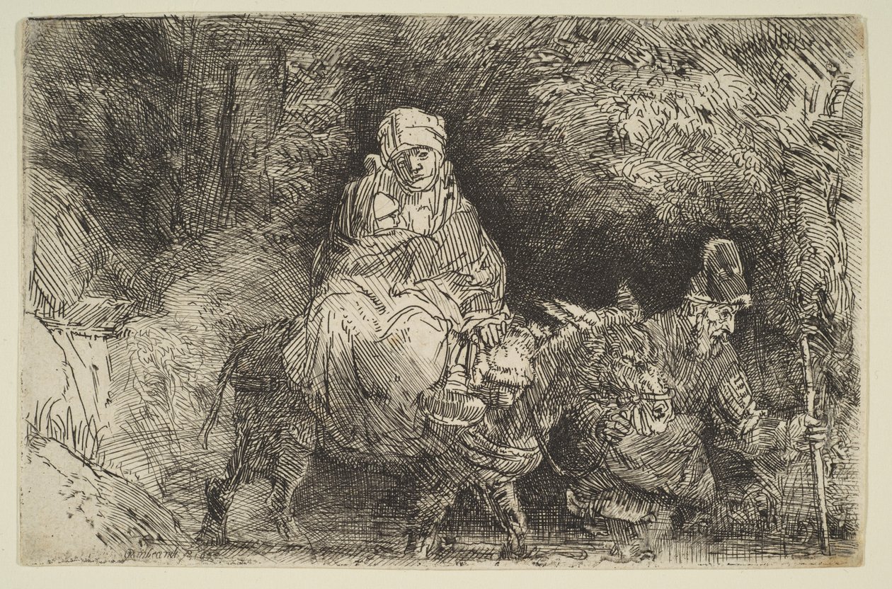 Flugten til Egypten: Crossing a Brook, 1654. af Rembrandt van Rijn