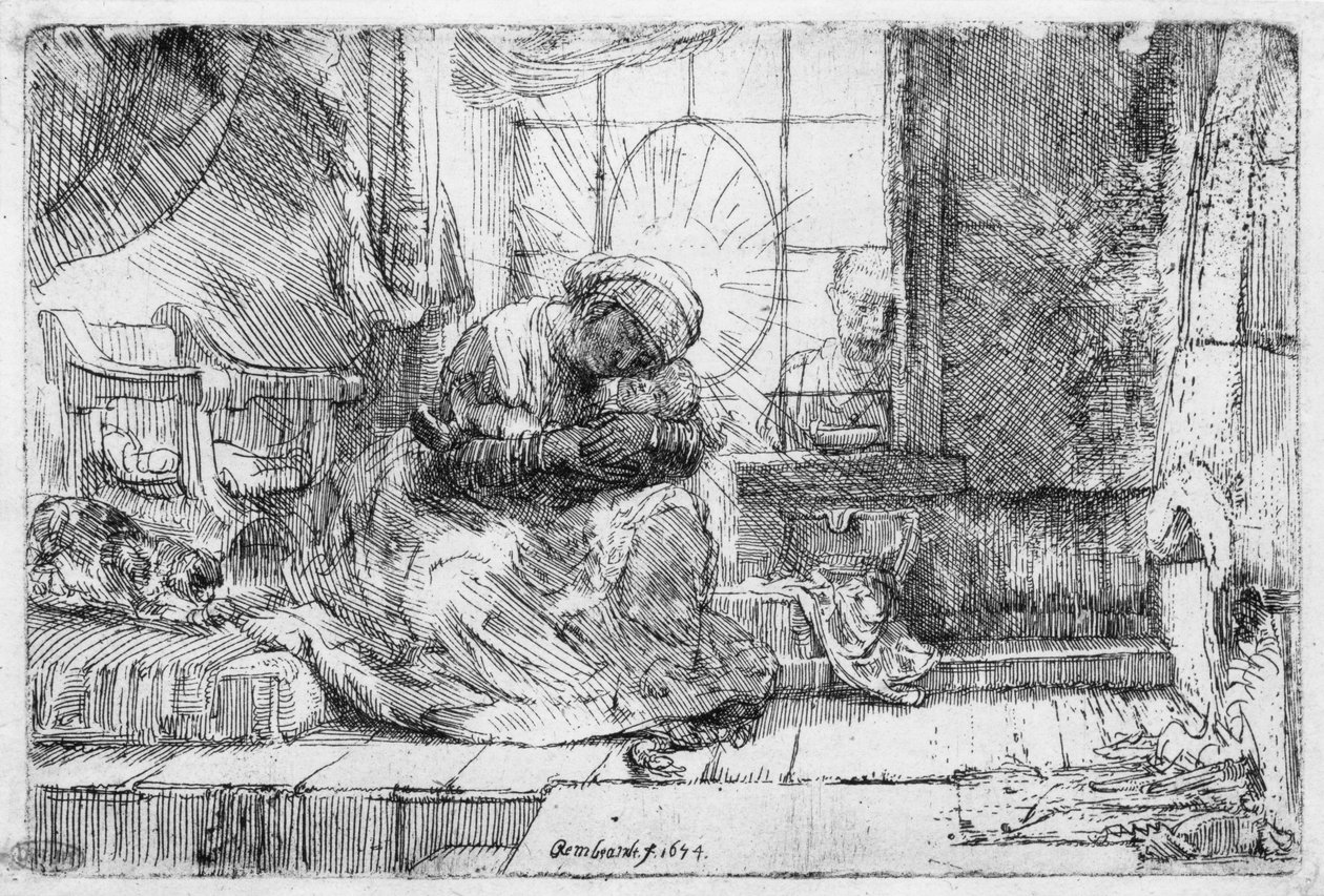 Den hellige familie med en kat, 1654 af Rembrandt van Rijn