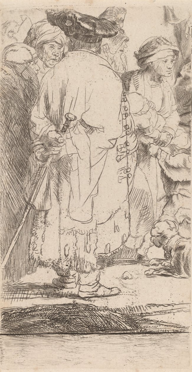 Manden med et stokfragment fra Hundred Guld-printet, ca. 1649. af Rembrandt van Rijn