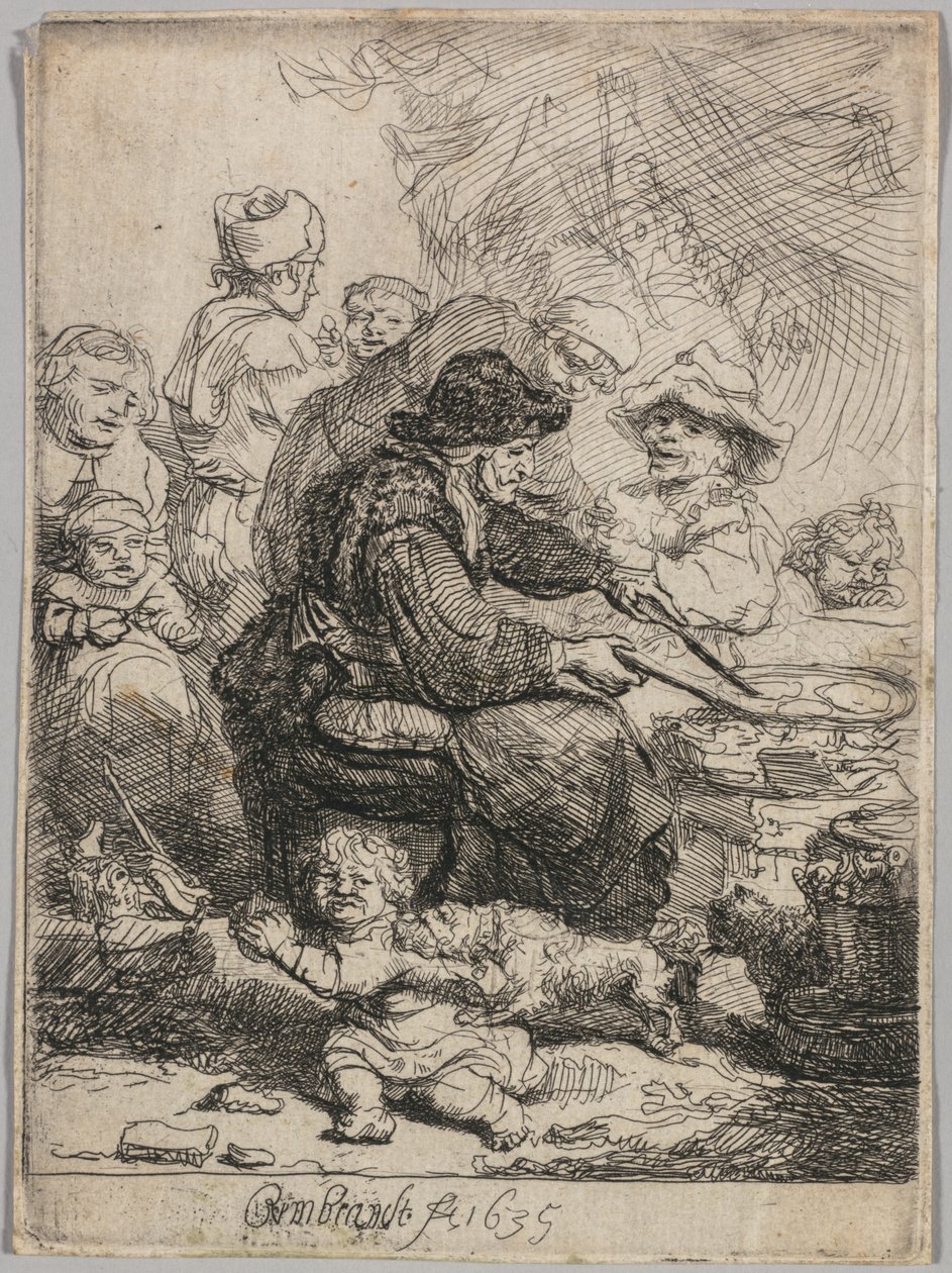 Pandekagekvinden, 1635. af Rembrandt van Rijn