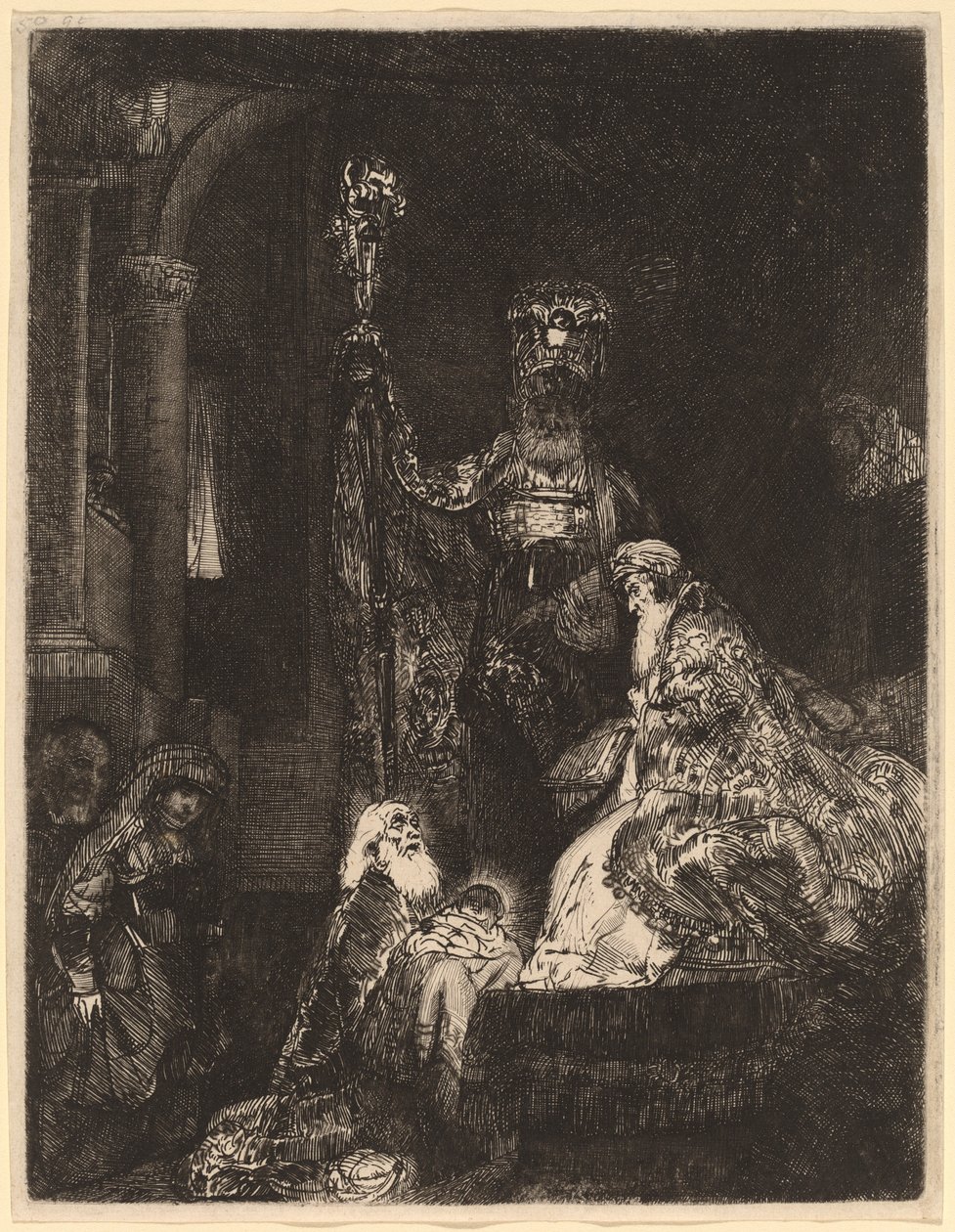 Præsentationen i templet på den mørke måde af Rembrandt van Rijn