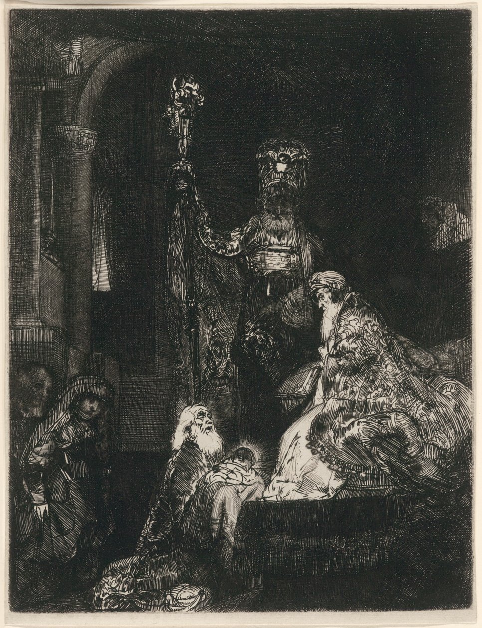 Præsentationen i templet på den mørke måde af Rembrandt van Rijn