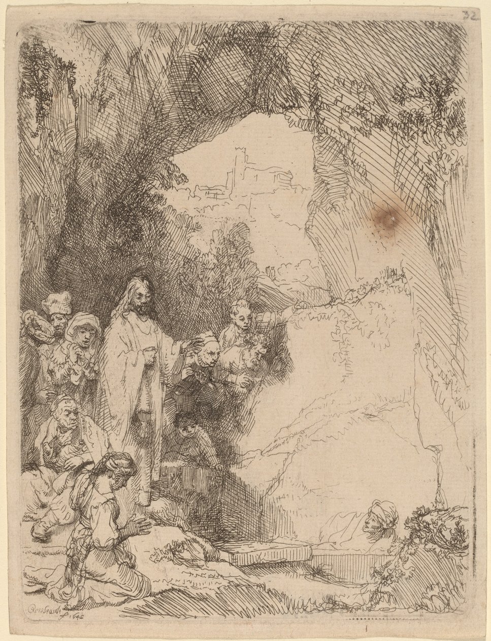 The Raising of Lazarus: Lille tallerken af Rembrandt van Rijn