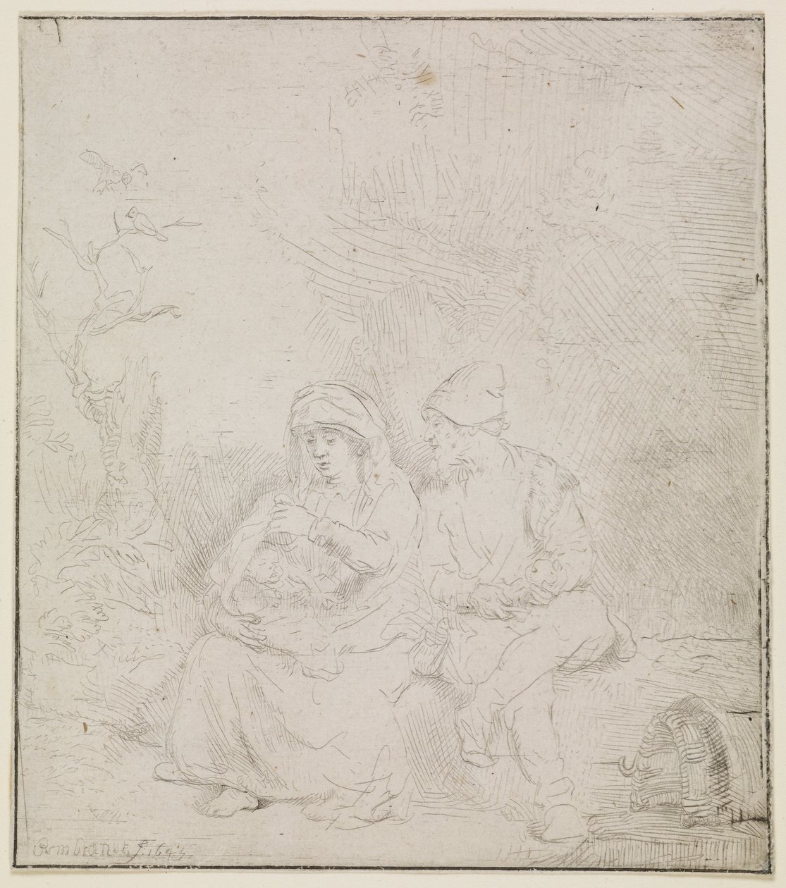 Hvilen under flyveturen (let ætset) af Rembrandt van Rijn