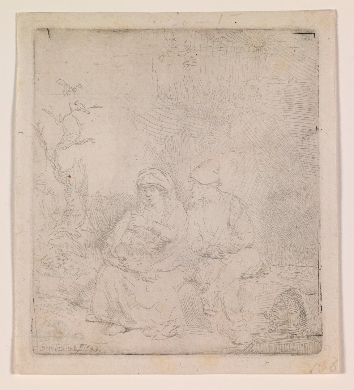 Hvilen under flyveturen (let ætset) af Rembrandt van Rijn