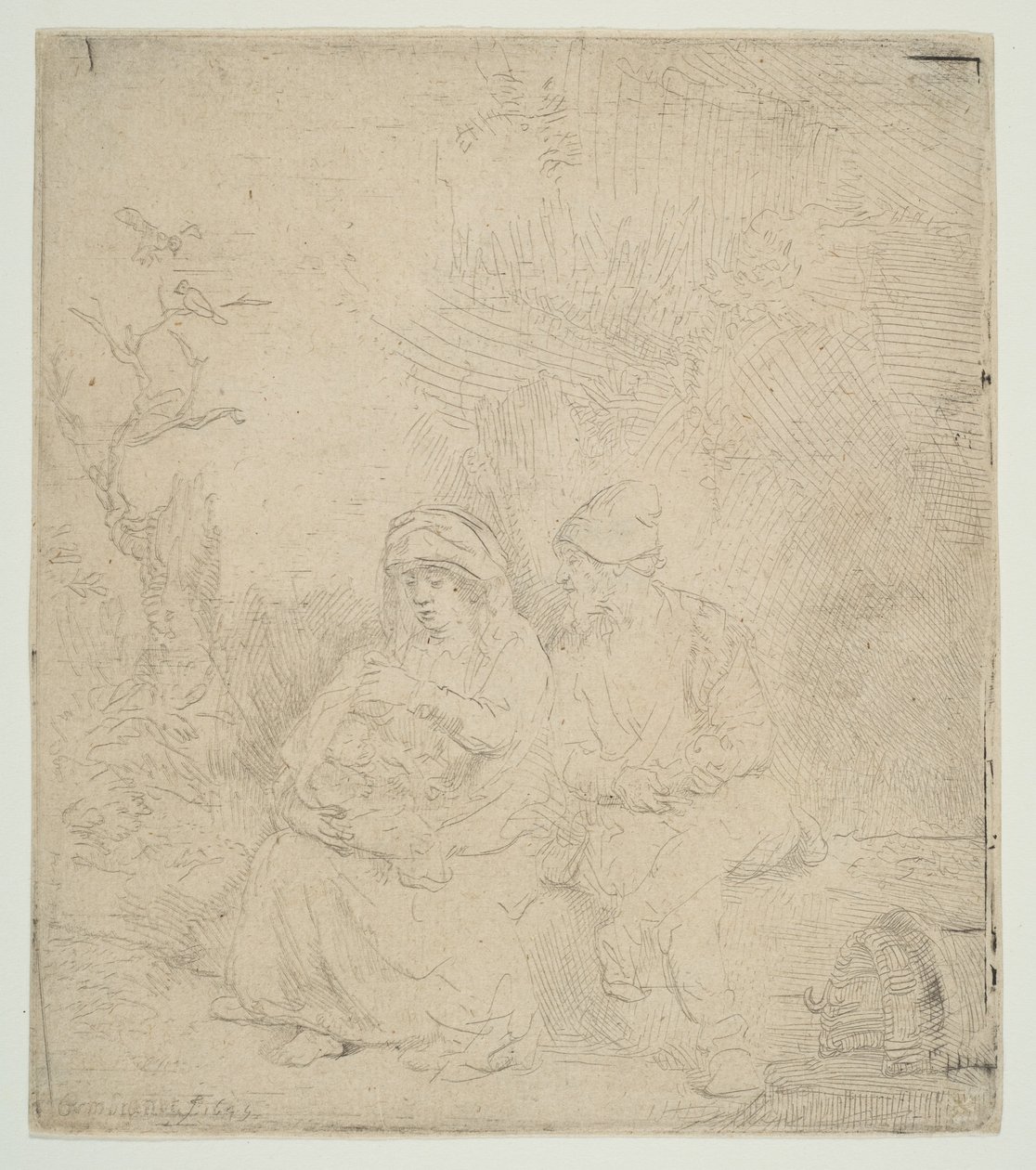 Resten på flugten til Egypten, let ætset, 1645. af Rembrandt van Rijn