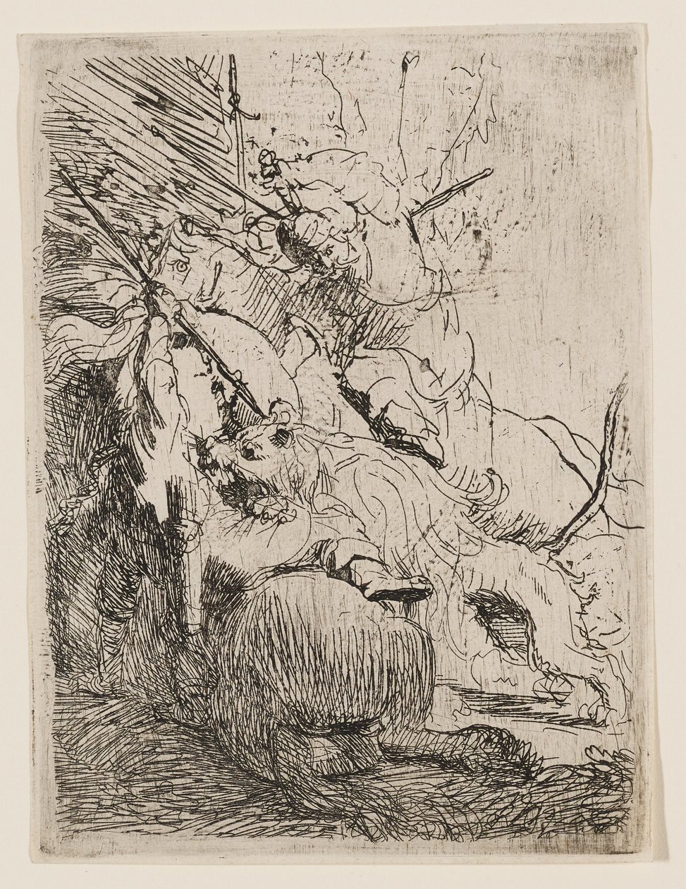 Den lille løvejagt (med én løve) af Rembrandt van Rijn
