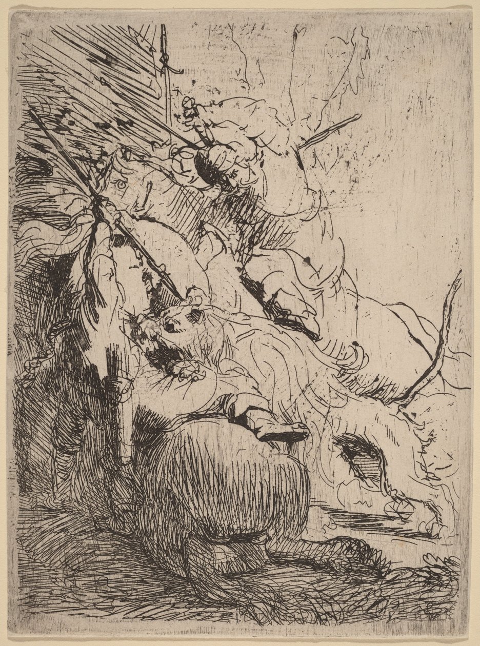 Den lille løvejagt (med én løve) af Rembrandt van Rijn