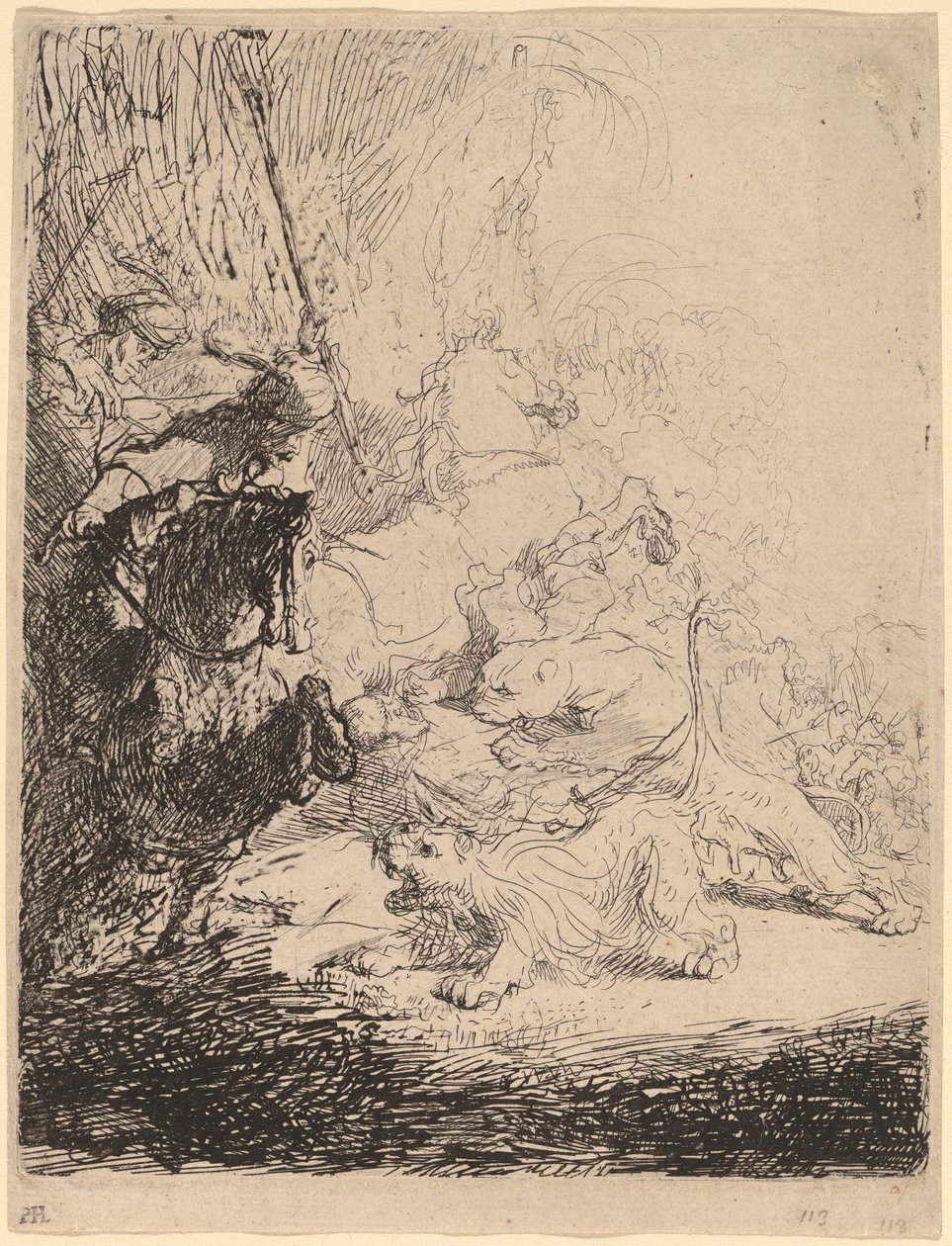 Den lille løvejagt (med to løver) af Rembrandt van Rijn