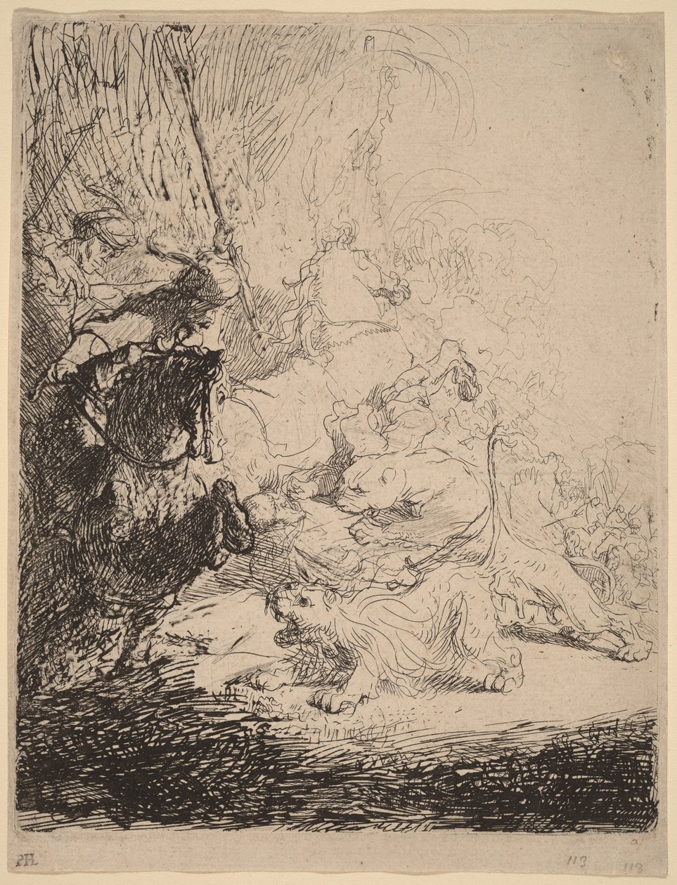 Den lille løvejagt (med to løver) af Rembrandt van Rijn