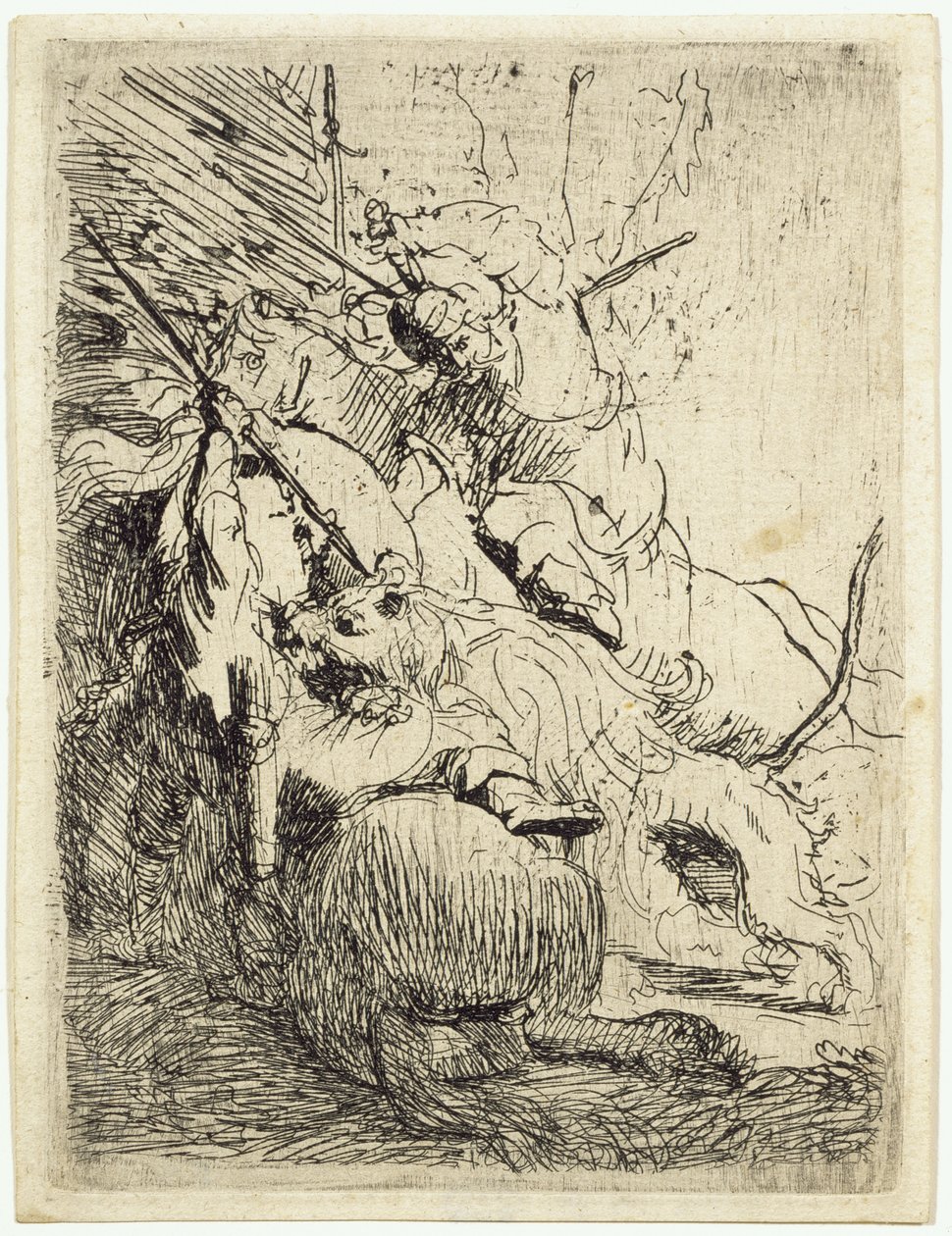 Den lille løvejagt (med én løve) af Rembrandt van Rijn