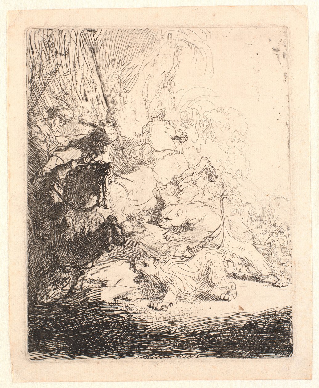 Den lille løvejagt (med to løver) af Rembrandt van Rijn
