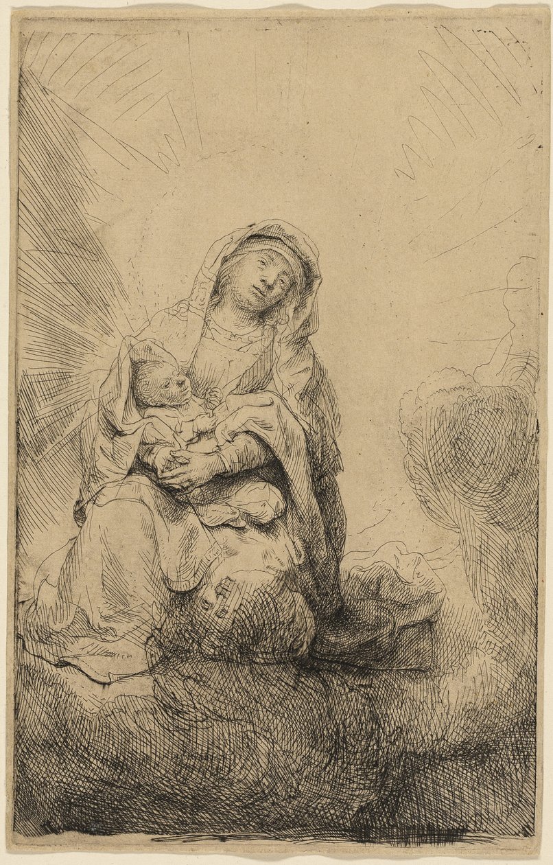 Jomfruen og barnet i skyerne af Rembrandt van Rijn