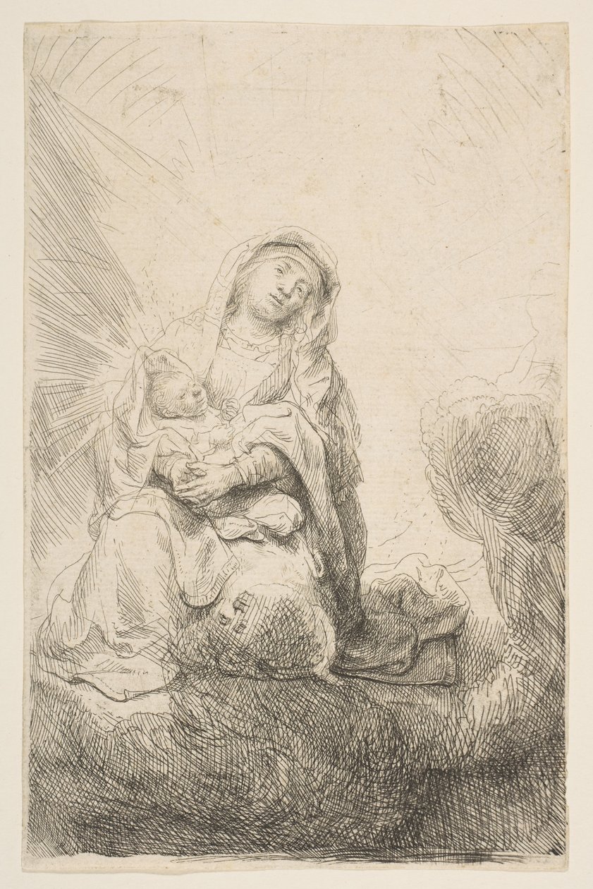Jomfruen og barnet i skyerne, 1641. af Rembrandt van Rijn