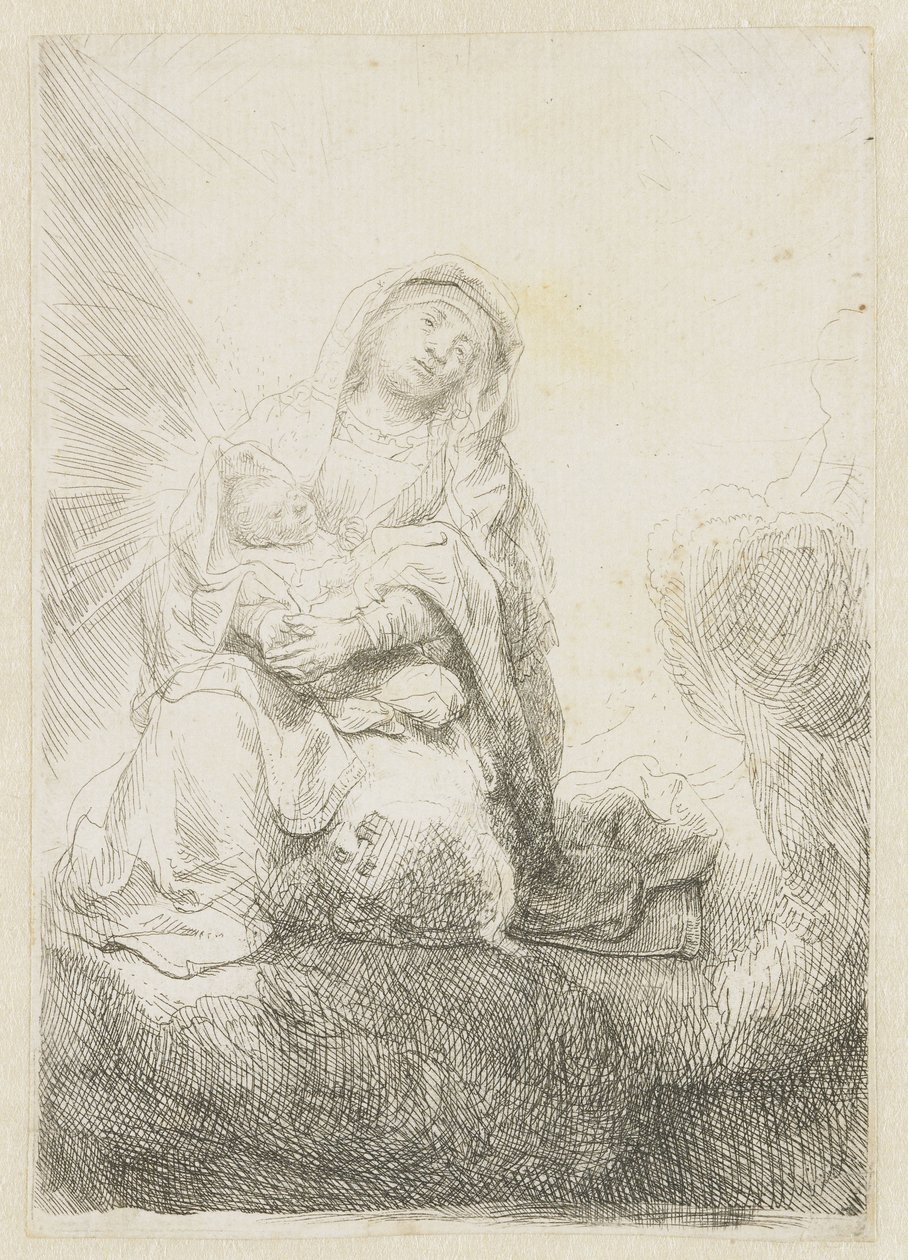 Jomfruen og barnet i skyerne af Rembrandt van Rijn