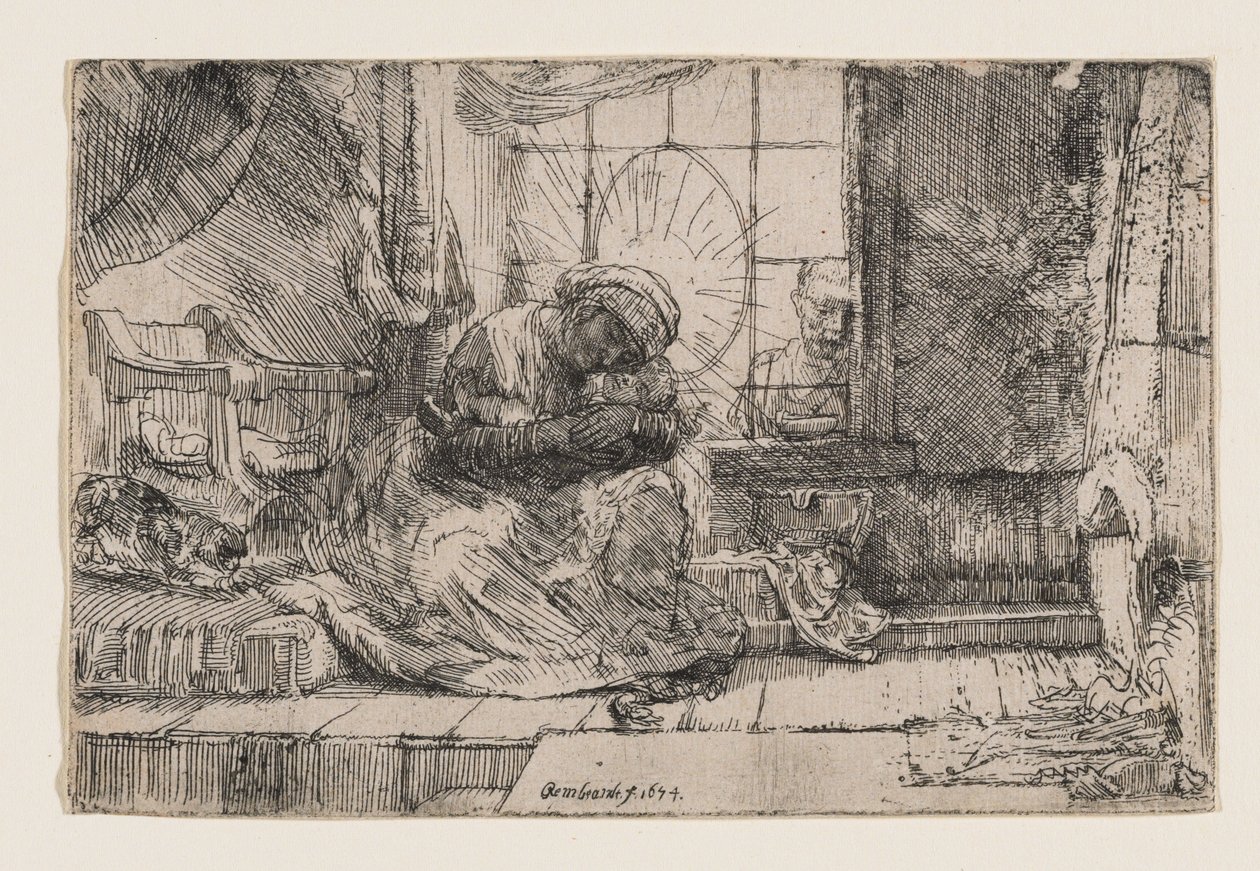 Jomfruen med barnet, katten og slangen af Rembrandt van Rijn