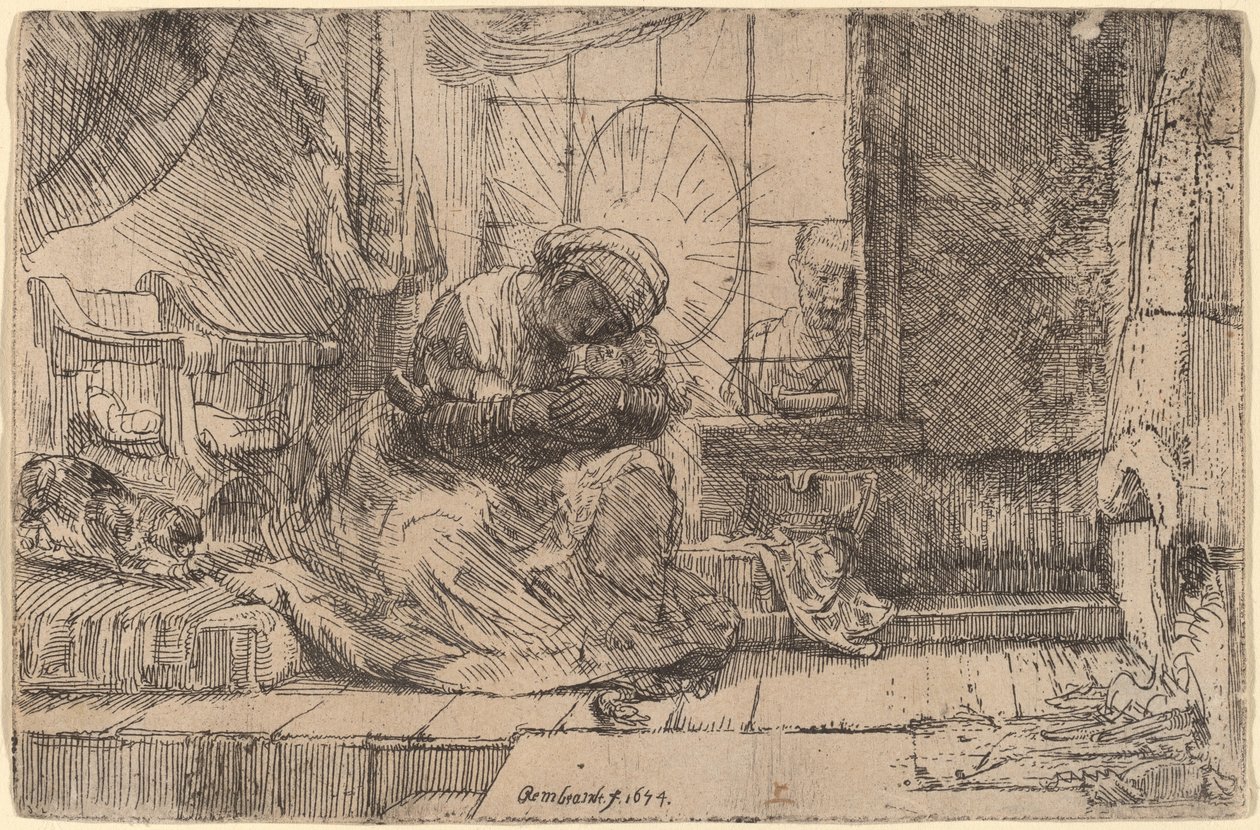 Jomfruen og barnet med katten og slangen af Rembrandt van Rijn