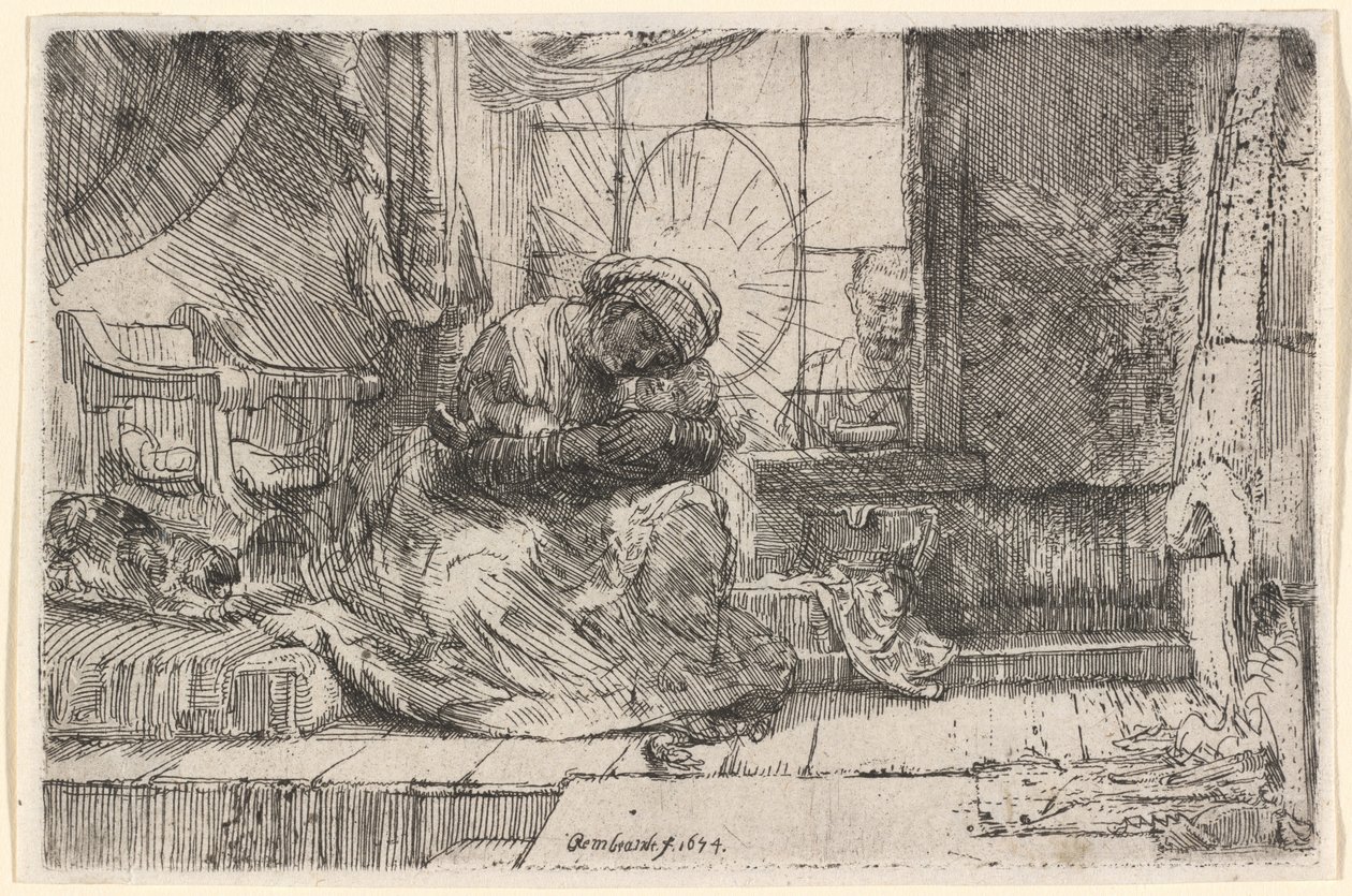 Jomfruen og barnet med katten og slangen af Rembrandt van Rijn