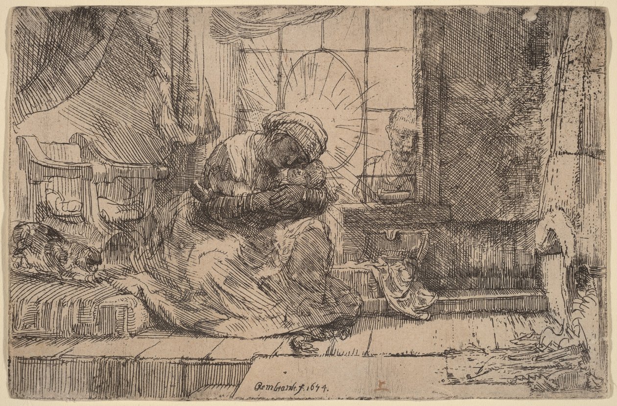 Jomfruen med barnet, katten og slangen af Rembrandt van Rijn