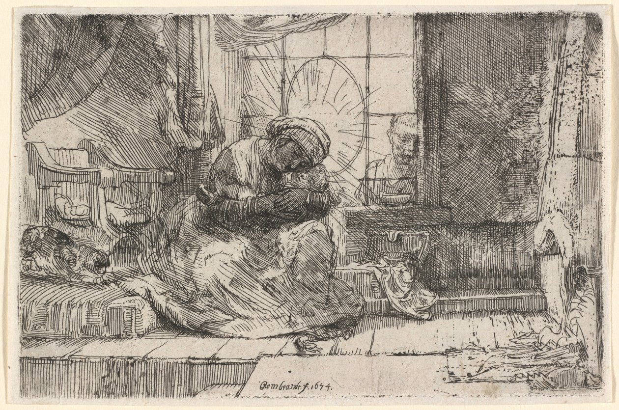 Jomfruen med barnet, katten og slangen af Rembrandt van Rijn