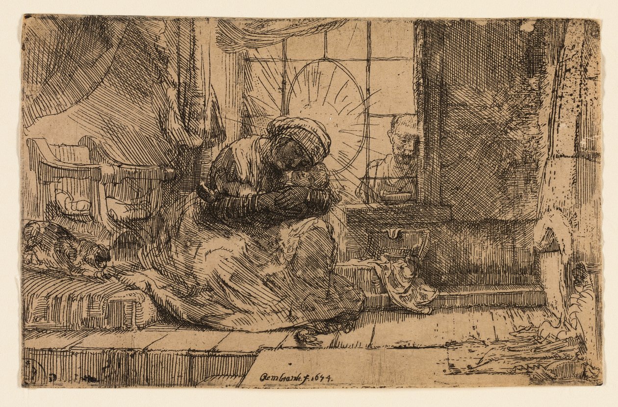 Jomfruen og barnet med katten og slangen af Rembrandt van Rijn