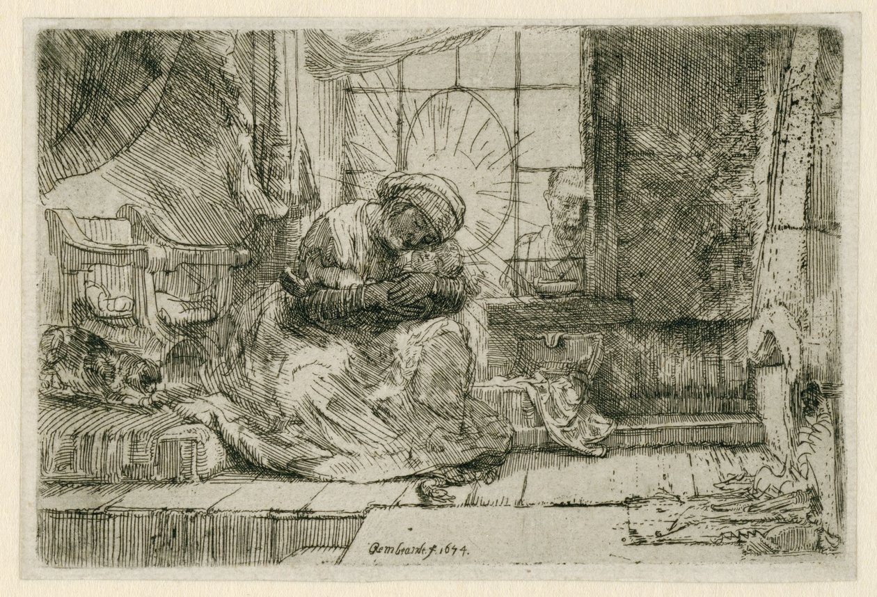 Jomfruen og barnet med katten og slangen af Rembrandt van Rijn