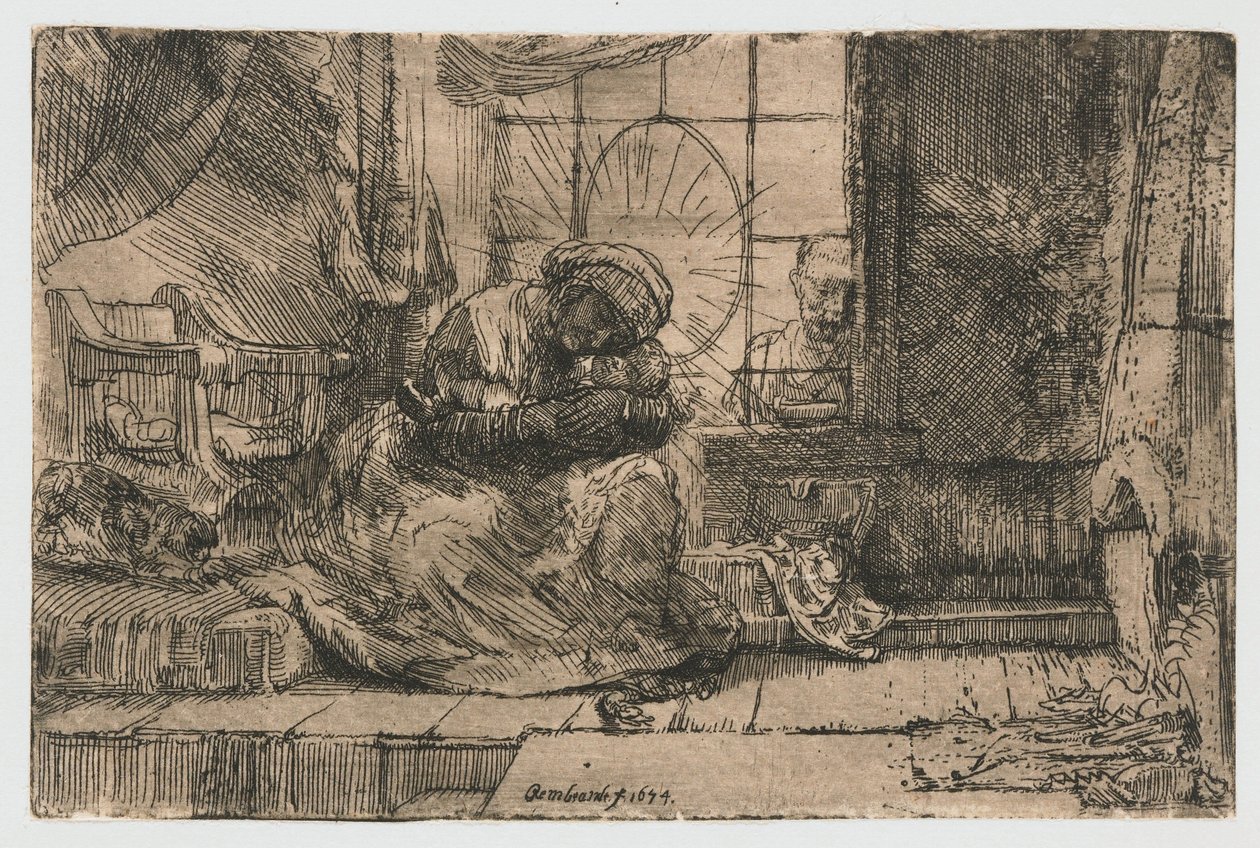 Jomfruen og barnet med katten og slangen af Rembrandt van Rijn
