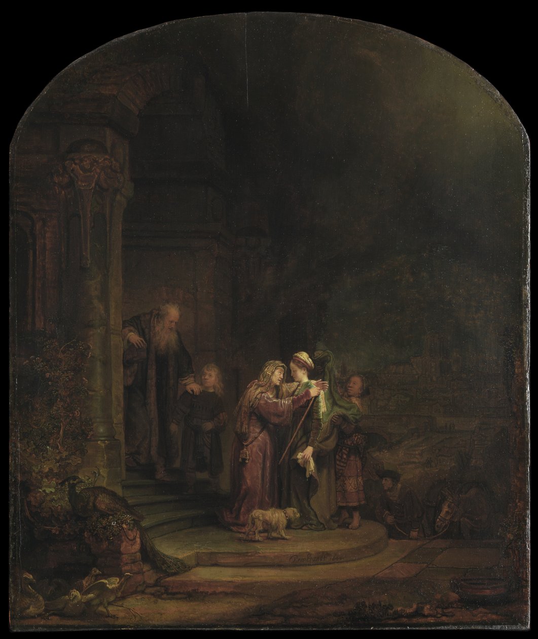 The Visitation, 1640 (olie på cederpanel) (se også 5454147) af Rembrandt van Rijn