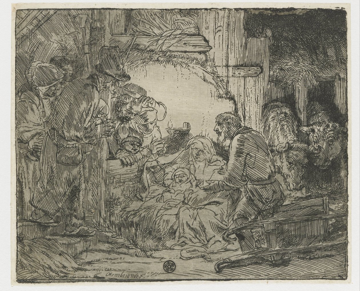 Hyrdernes tilbedelse: med lampen af Rembrandt van Rijn